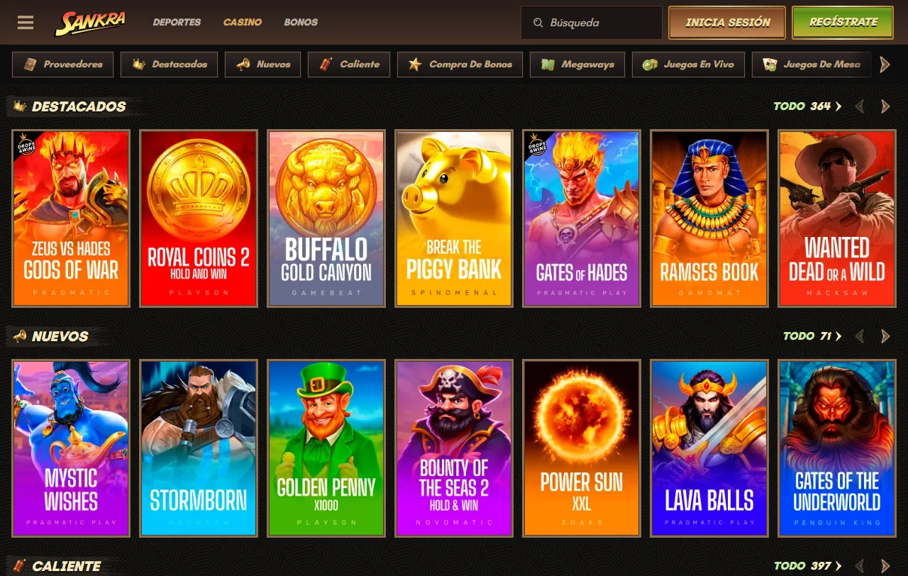 Slots mesas live proveedores Sankra casino España destacados