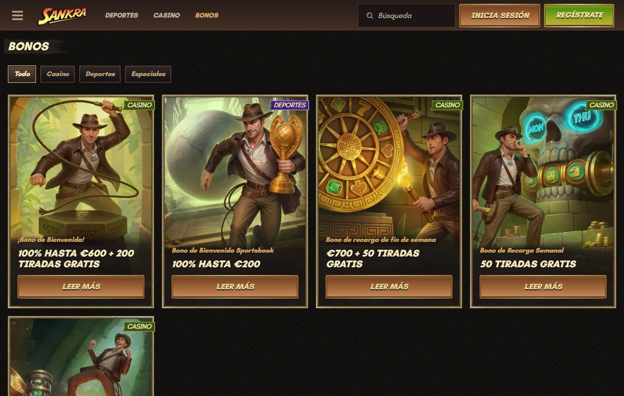 Bonos promociones bienvenida Sankra casino España detallados