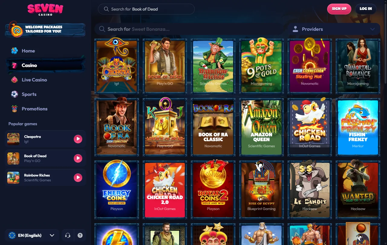 Slots y juegos disponibles en Seven casino España