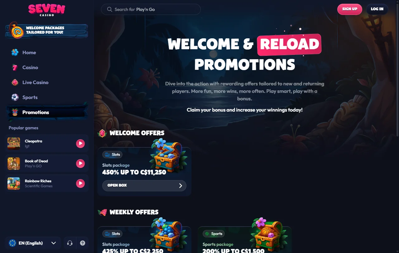 Bonos bienvenida promociones Seven casino España