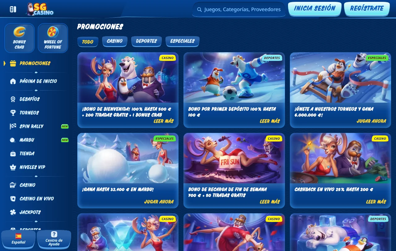 SG Casino catálogo de juegos, slots y vivo