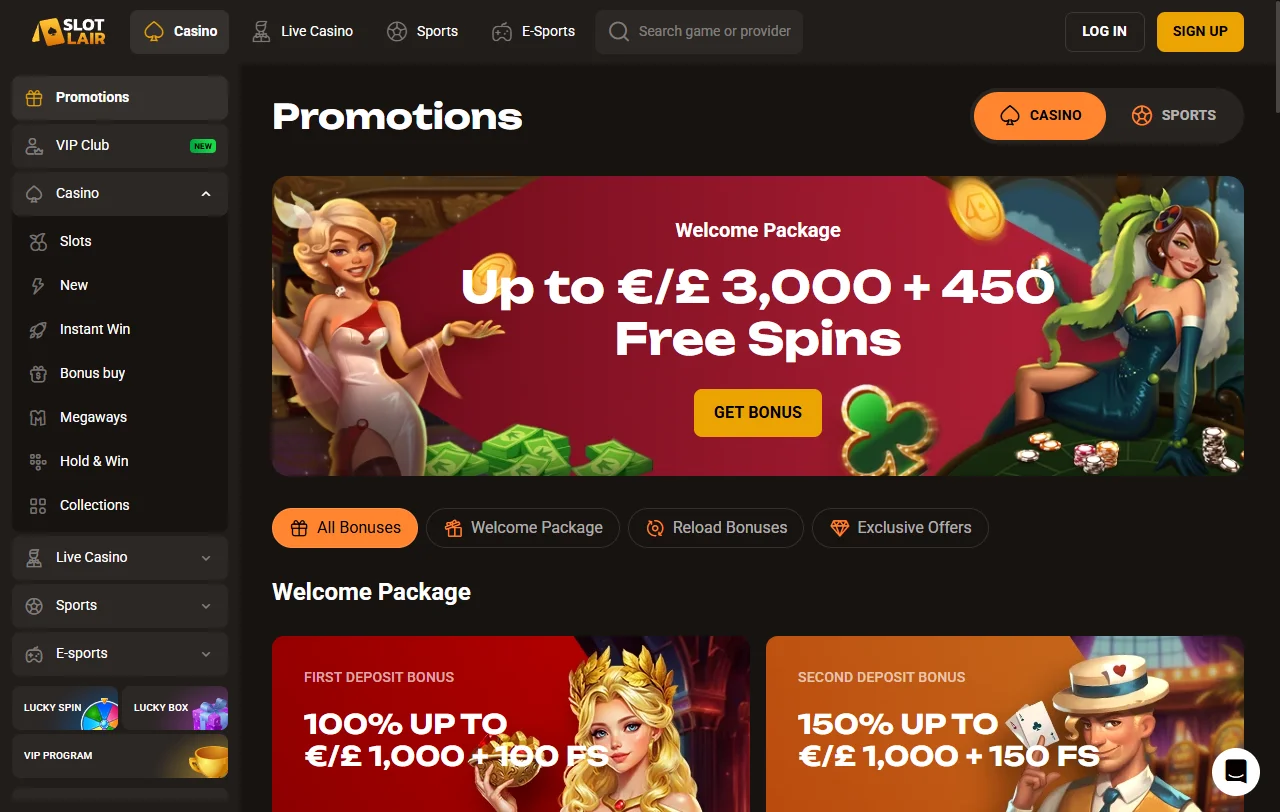 SlotLair Casino con catálogo amplio de juegos y proveedores