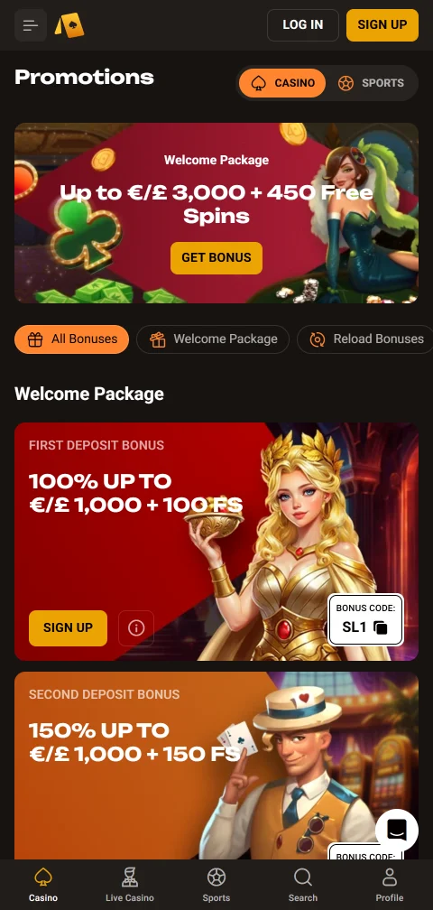 SlotLair Casino con depósitos, retiradas y métodos de pago