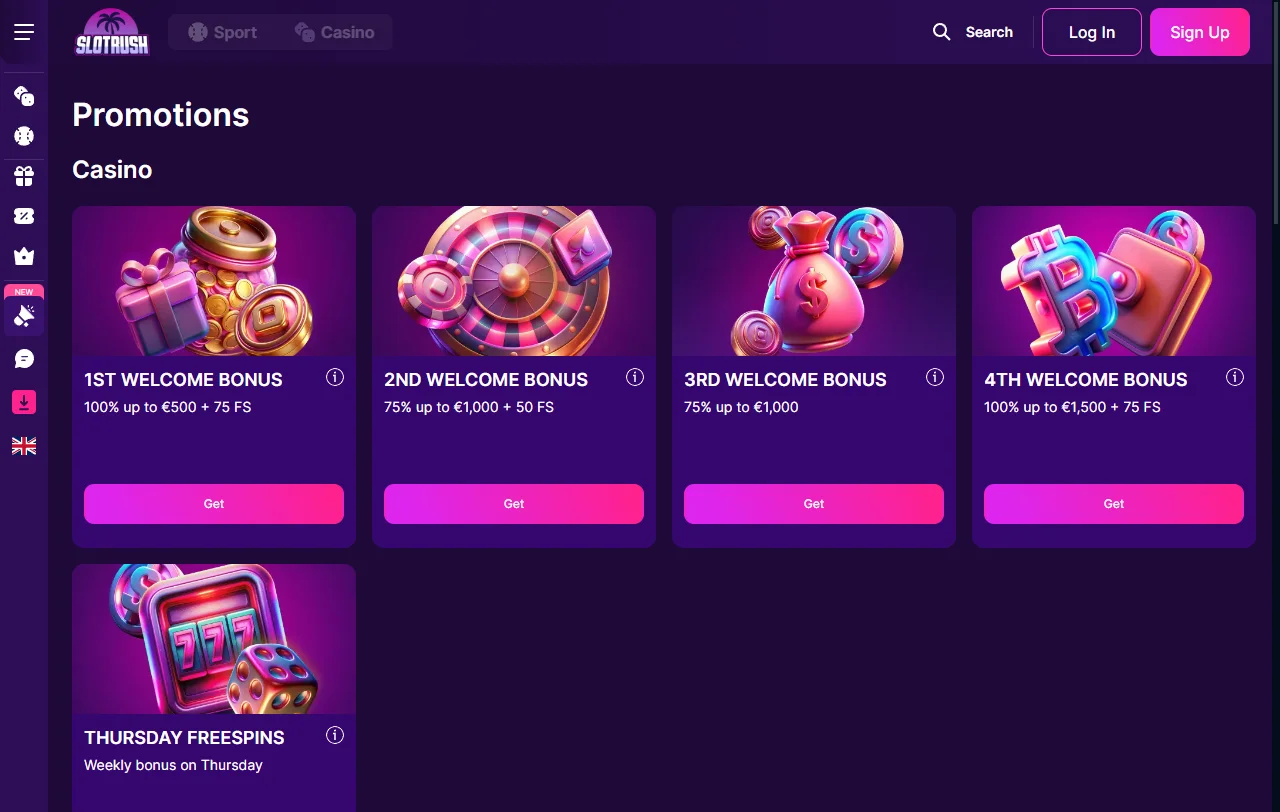 Bonos promociones bienvenida SlotRush Casino España ofertas
