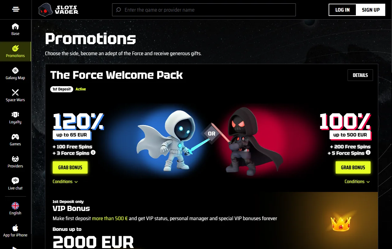 Selección juegos y proveedores SlotsVader Casino España destacados