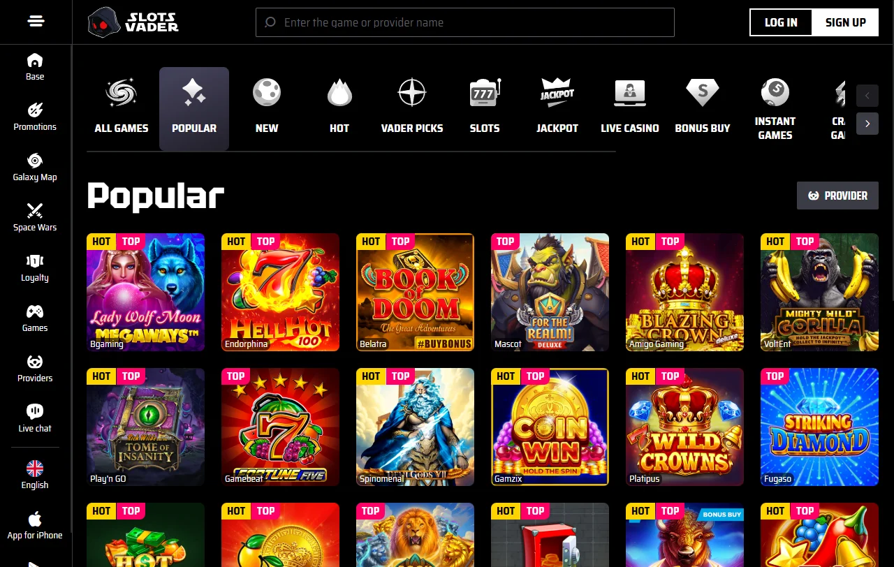 Promociones bonos bienvenida SlotsVader Casino España detalladas