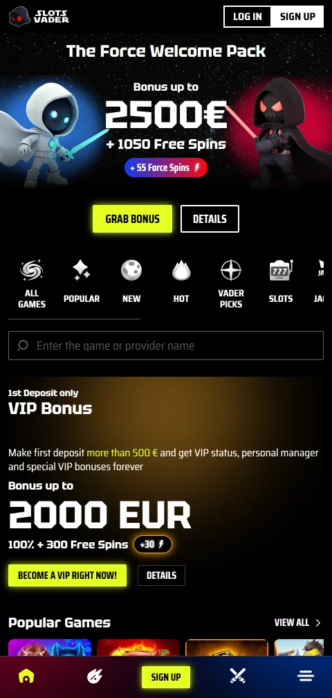 SlotsVader Casino España gaming móvil accesible responsive