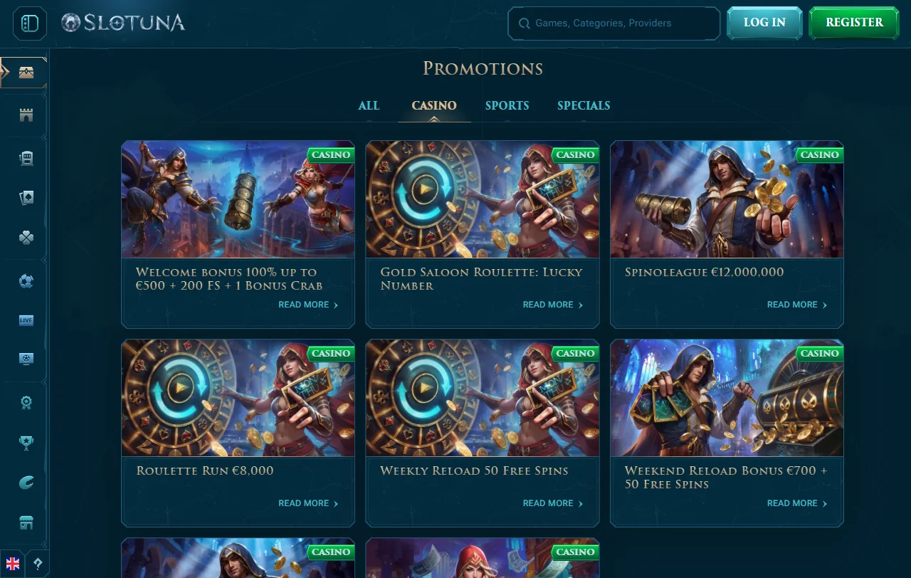Slotuna Casino catálogo de juegos y proveedores destacados