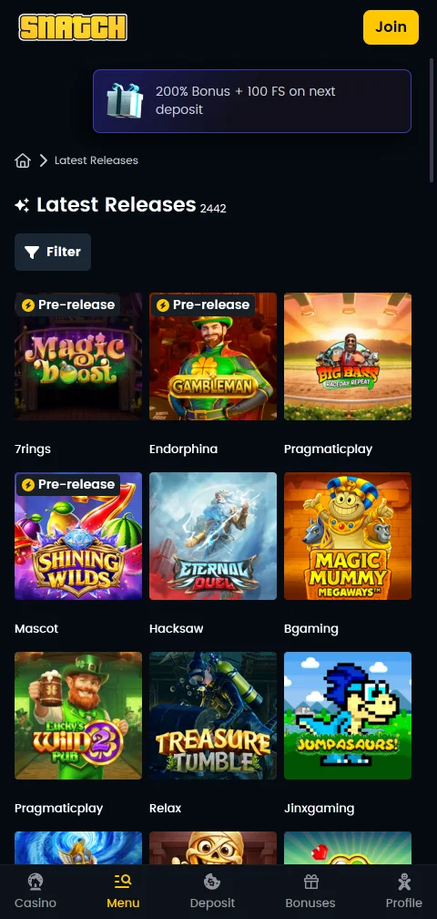 Pagos depósitos retiros rápidos en Snatch casino España