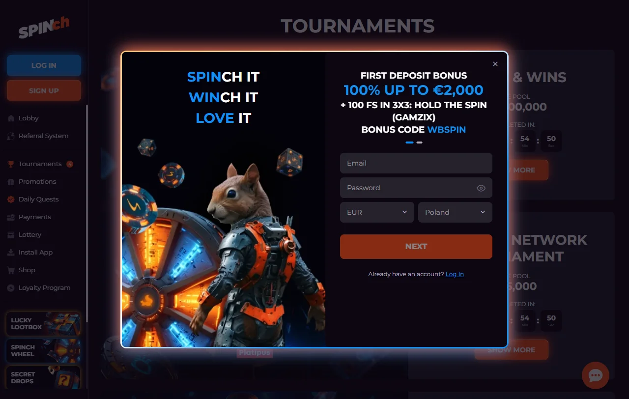 Bonos promociones bienvenida Spinch Casino España detallados