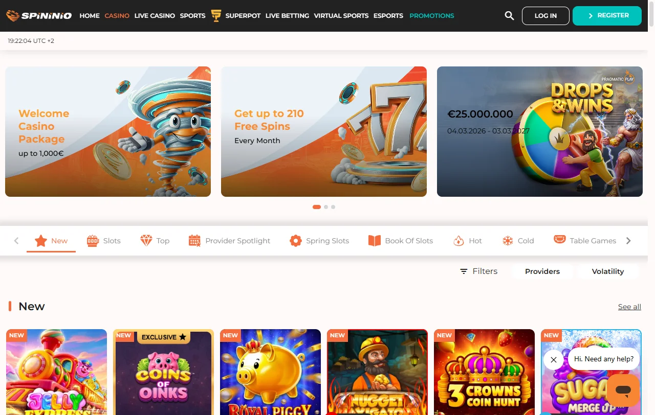 Slots mesas live proveedores Spininio Casino España catálogo