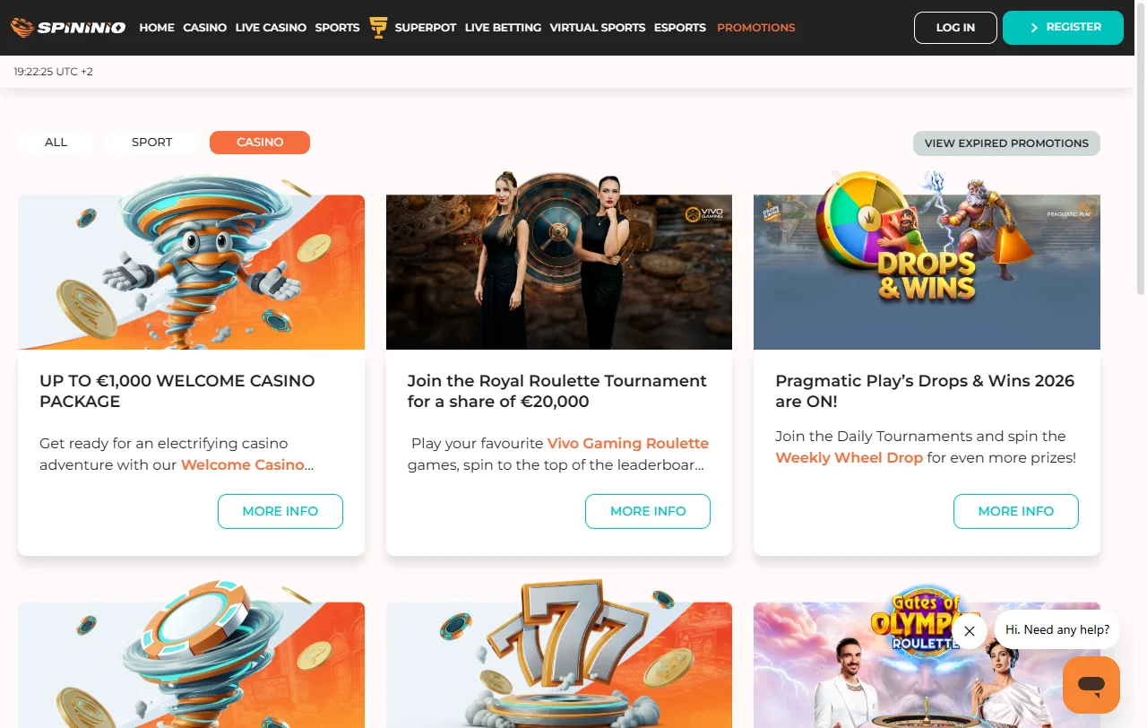 Bonos promociones bienvenida Spininio Casino España ofertas