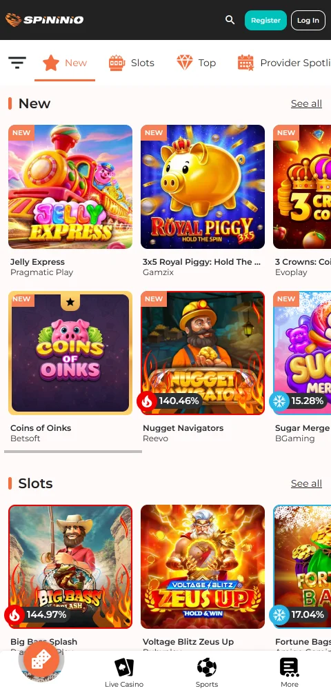 Depósitos retiros pagos Spininio Casino España métodos