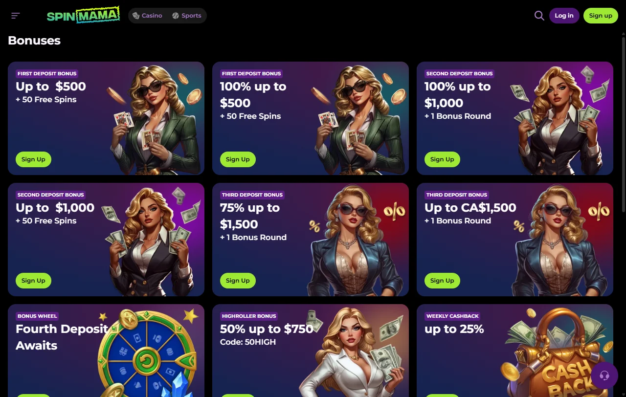 Oferta de juegos y proveedores en Spinmama Casino