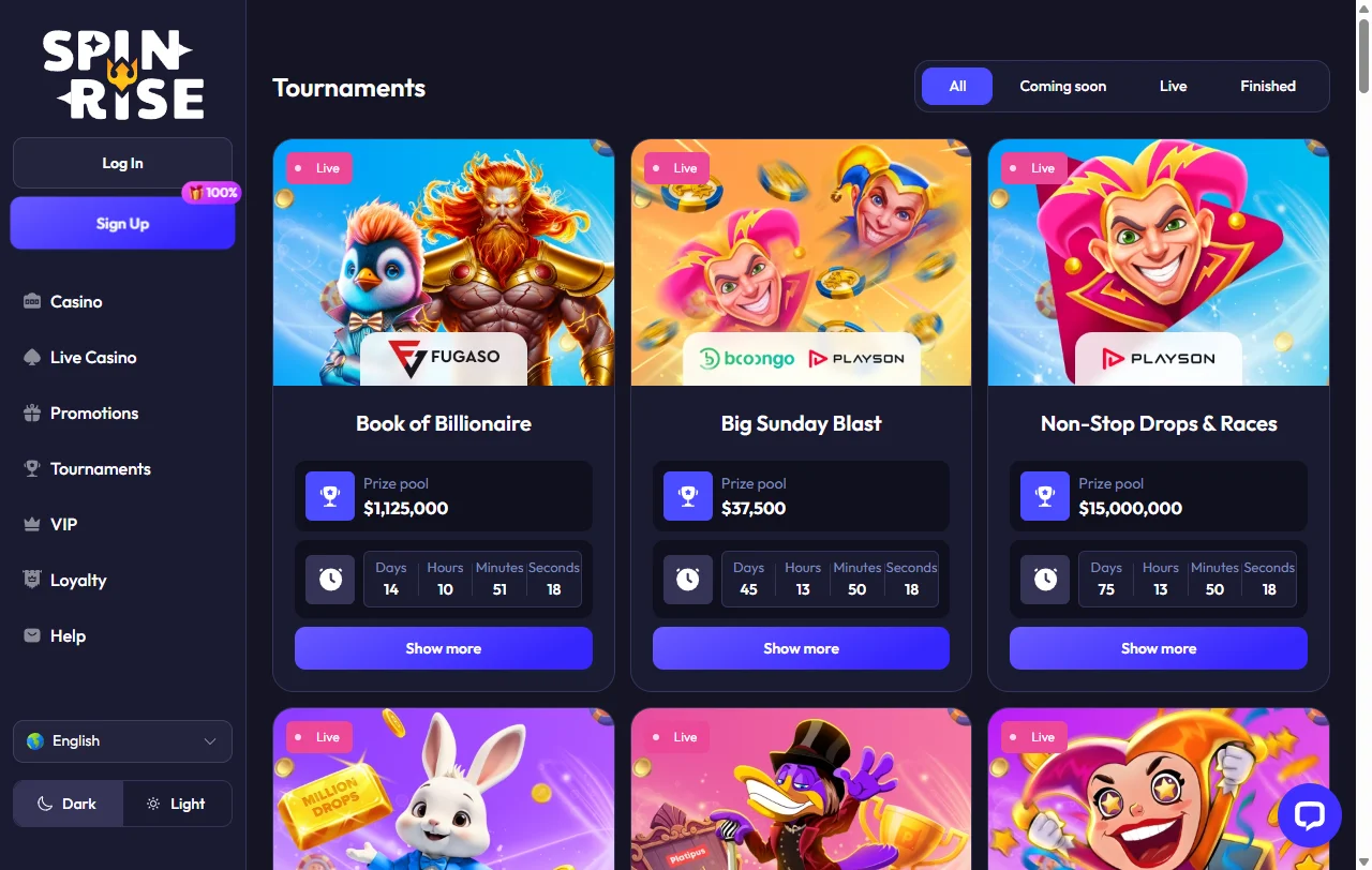 Bonos, promociones y condiciones de Spinrise Casino