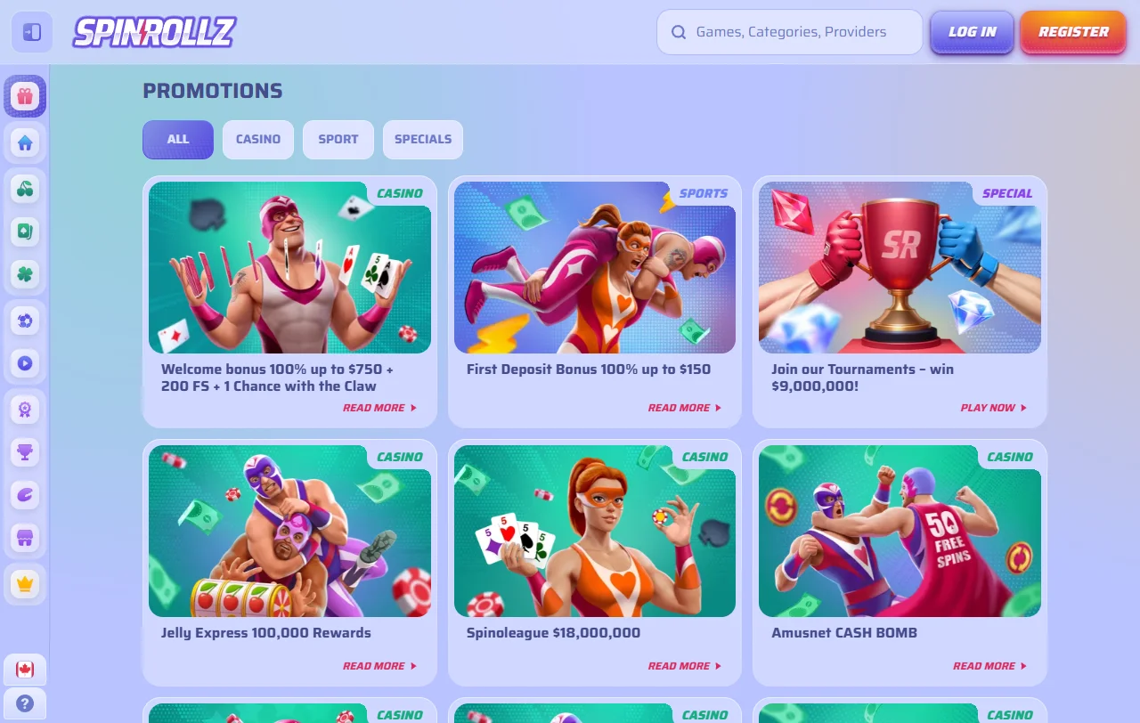 Oferta de juegos y proveedores en SpinRollz casino
