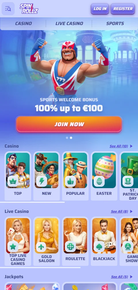 SpinRollz casino accesible desde móvil con navegación optimizada