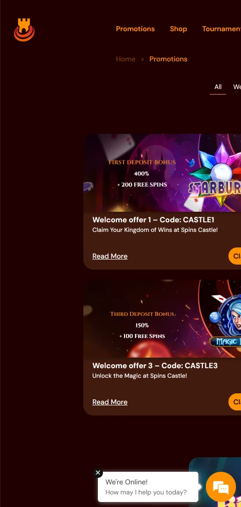 Spins Castle Casino depósitos, retiros y métodos de pago
