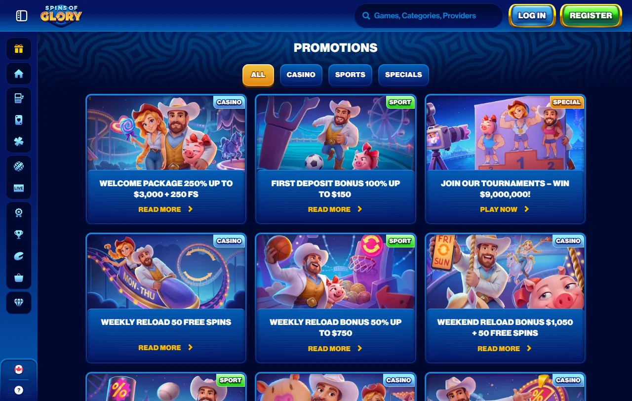 Selección juegos y proveedores destacados Spins of Glory Casino España