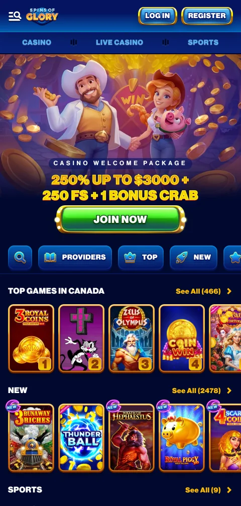 Plataforma móvil responsive de Spins of Glory Casino España