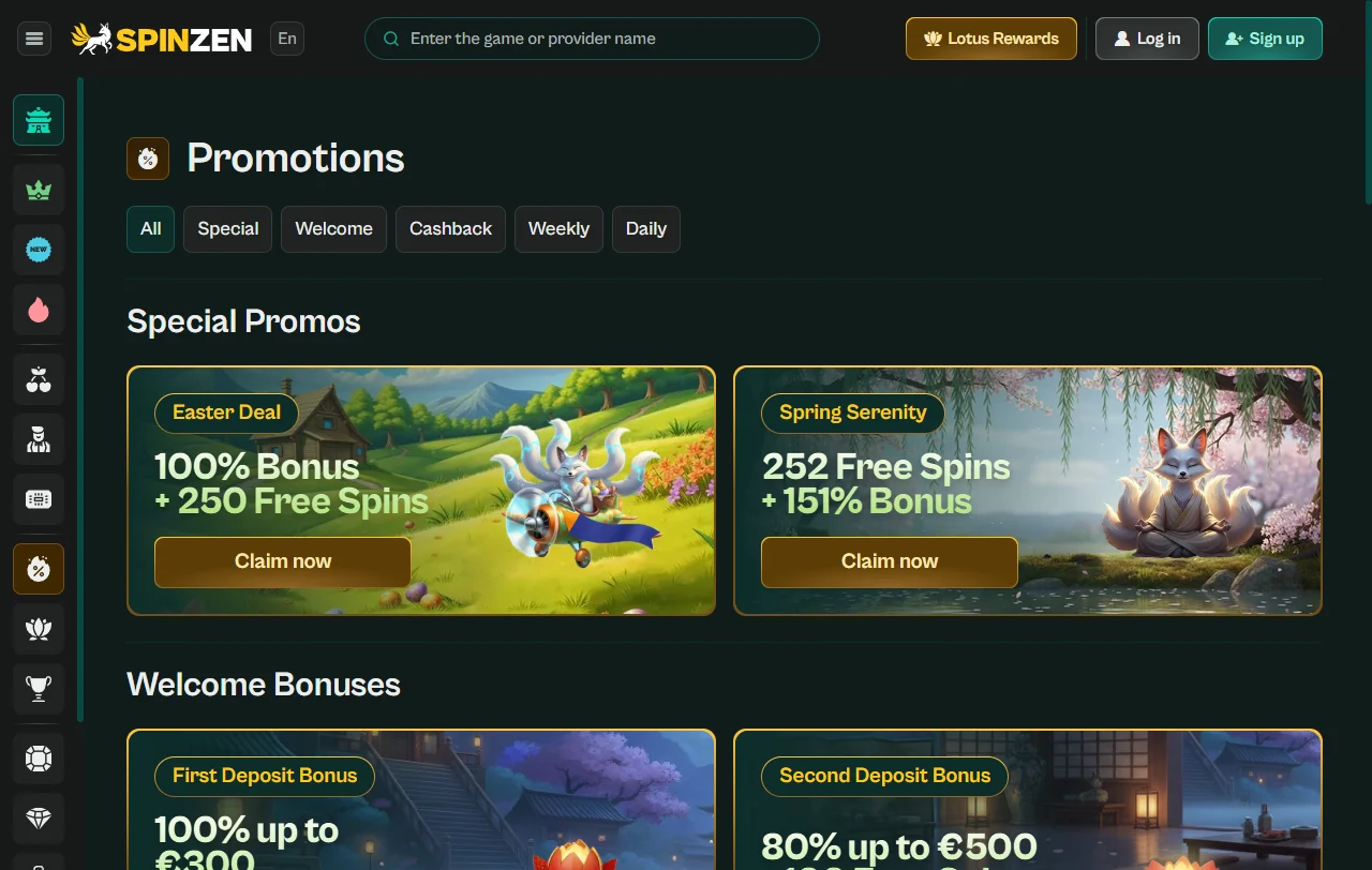 Selección juegos y proveedores destacados Spinzen Casino España