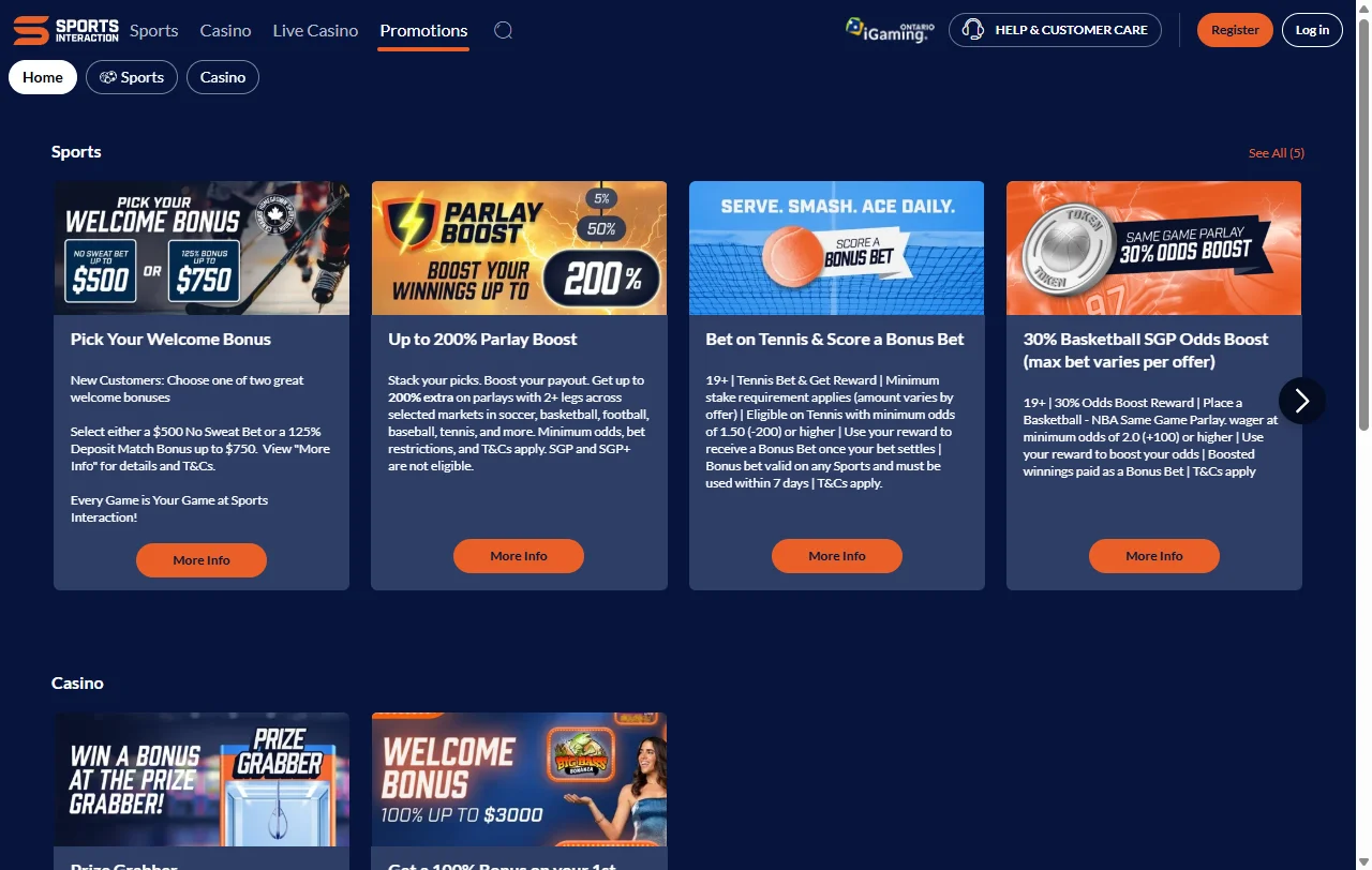Bonos bienvenida promociones Sports Interaction Casino España