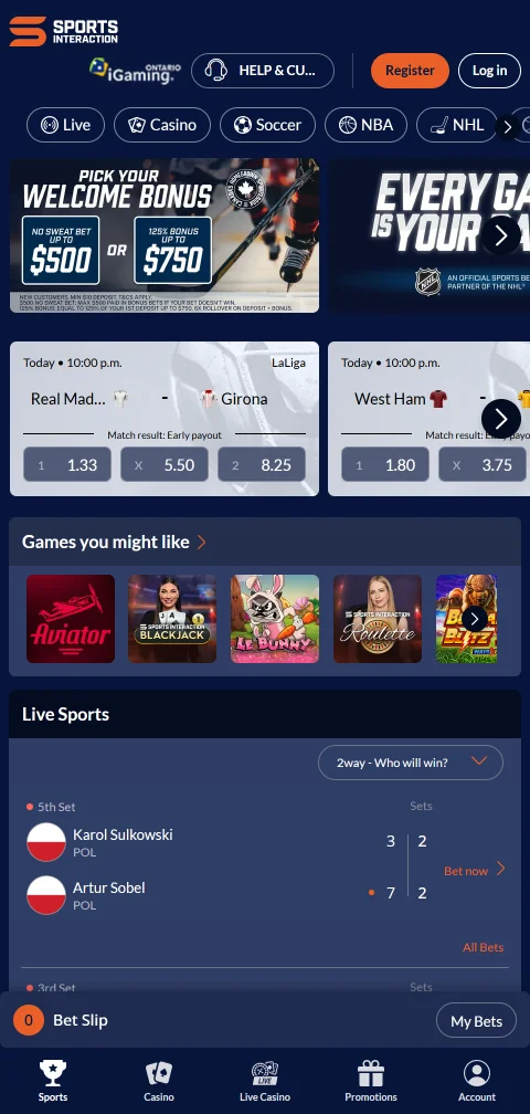 Sports Interaction Casino España móvil accesibilidad gaming