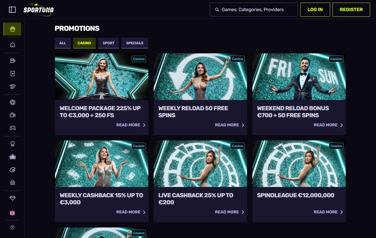 Juegos slots proveedores destacados en Sportuna Casino España