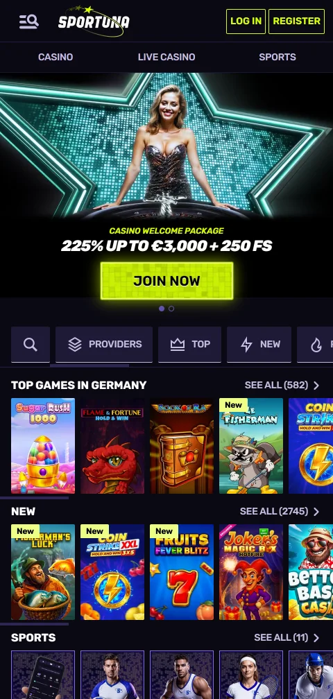 Acceso móvil gaming Sportuna Casino España optimizado