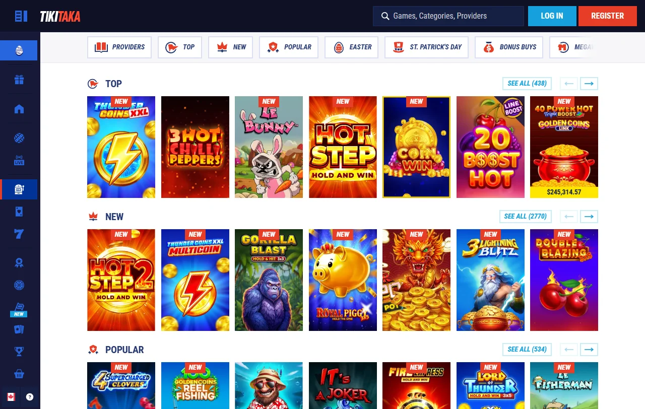 Slots tragaperras y juegos mesa TikiTaka casino España