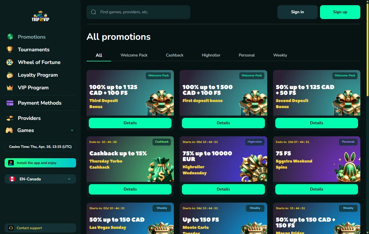 Slots tragaperras y juegos disponibles Trip2Vip Casino España