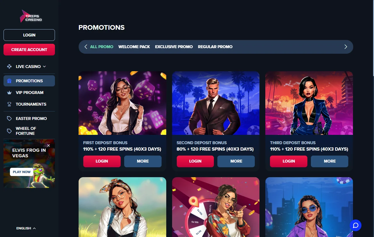 Juegos slots mesas en vivo Trips Casino España