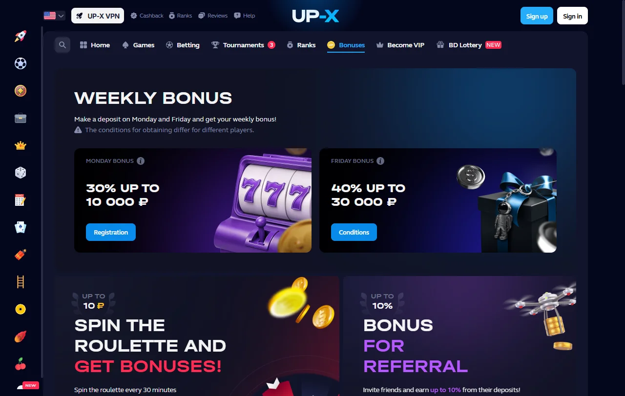 Bonos promociones paquete bienvenida Up-X Casino España