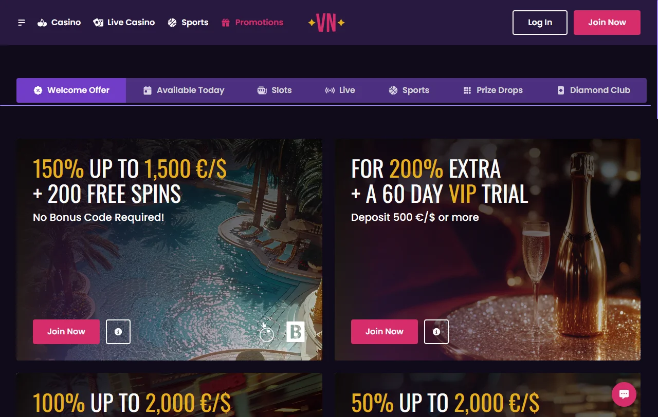 VegasNow Casino bonos y promociones de bienvenida
