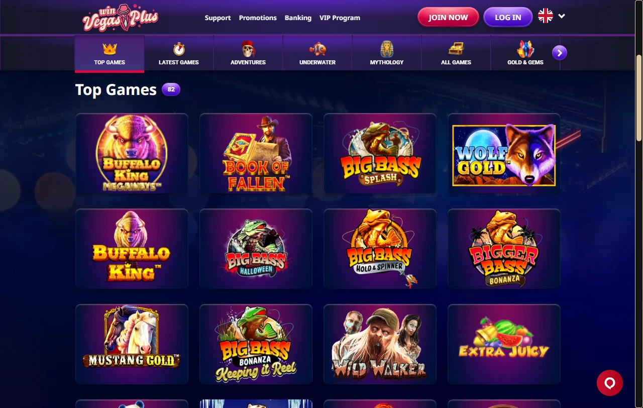 Selección juegos y proveedores en VegasPlus casino España