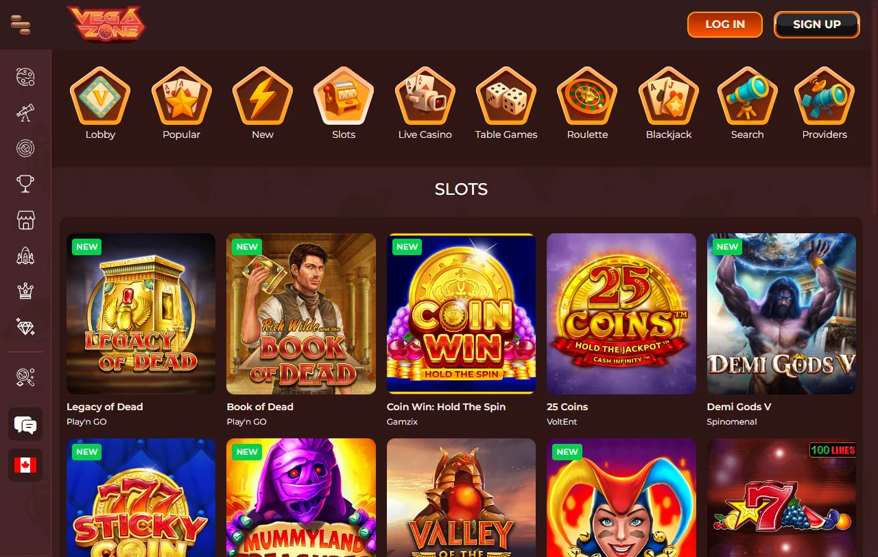 Slots mesas en vivo catálogo VegaZone Casino España