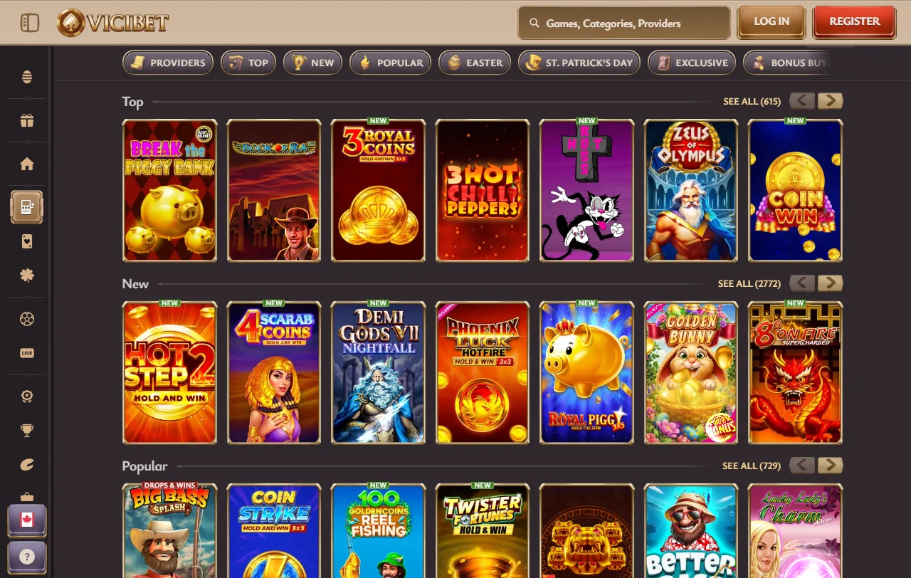 Slots tragaperras live casino catálogo ViciBet casino España