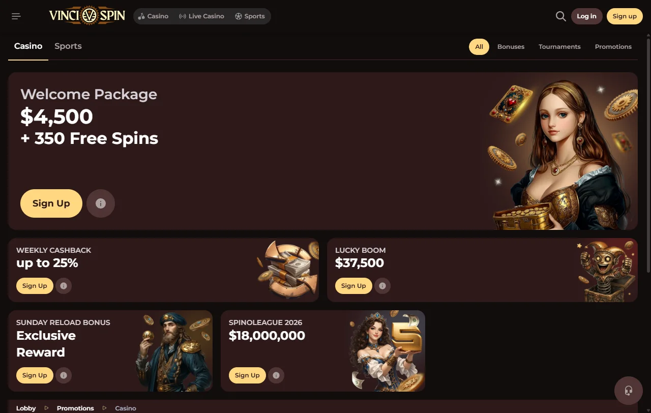 Slots mesas en vivo catálogo VinciSpin casino España