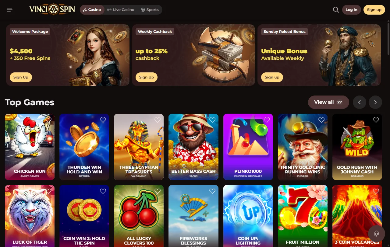 Bonos promociones bienvenida VinciSpin casino España