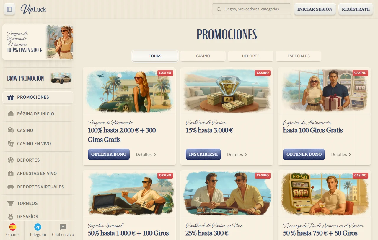 Juegos slots y proveedores destacados VipLuck casino España