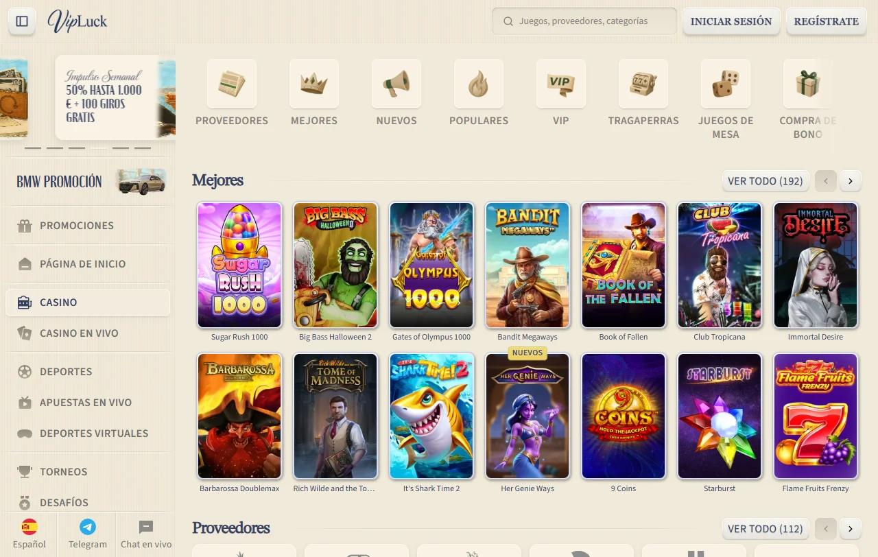 Bonos promociones bienvenida VipLuck casino España detallados