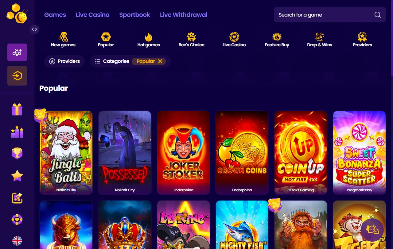 Catálogo de máquinas tragaperras y juegos de mesa en Wazbee casino España