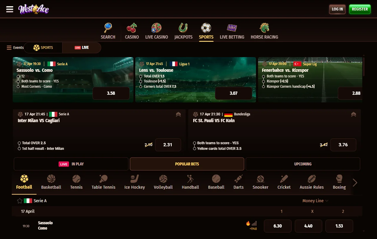 Westace Casino con tragaperras, ruleta y juegos en vivo