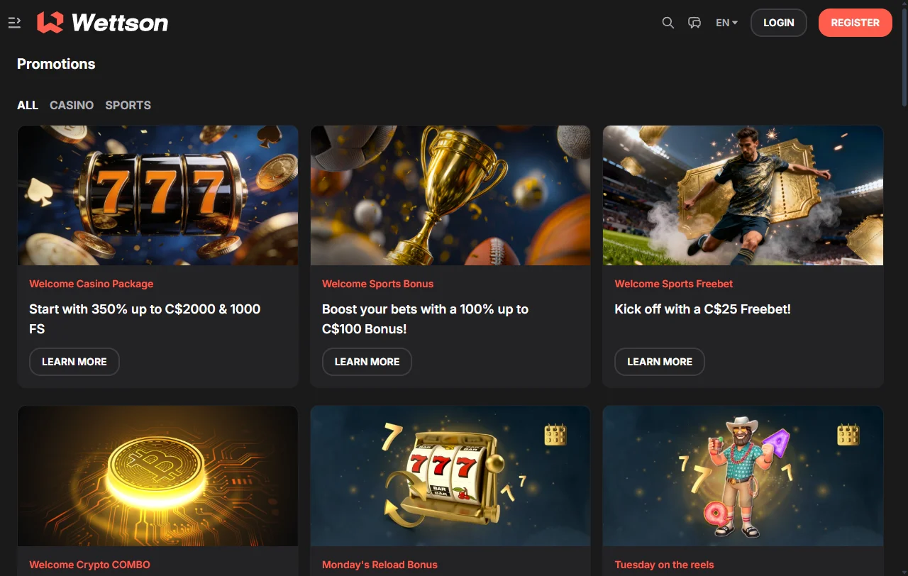 Oferta de juegos y proveedores en Wettson Casino