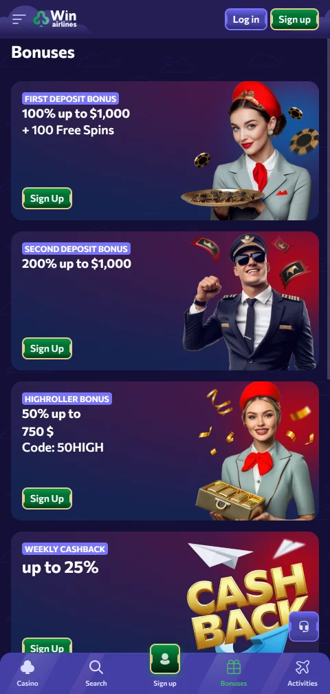Depósitos y retiros disponibles en WinAirlines Casino