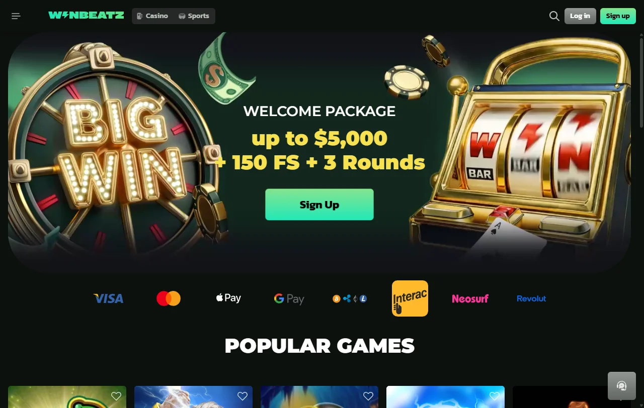 WinBeatz Casino con juegos, slots y oferta de entretenimiento