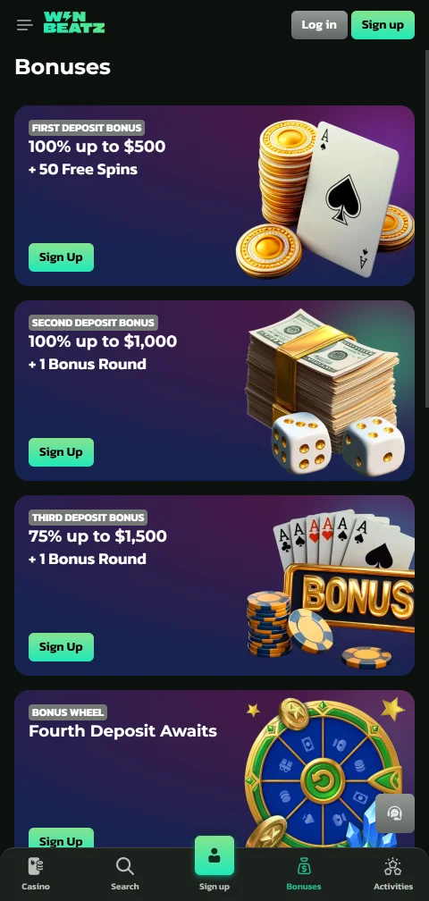 WinBeatz Casino en móvil y acceso desde smartphone