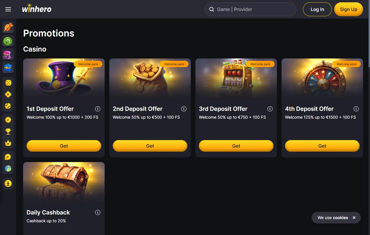 Winhero Casino catálogo de juegos y variedad de proveedores