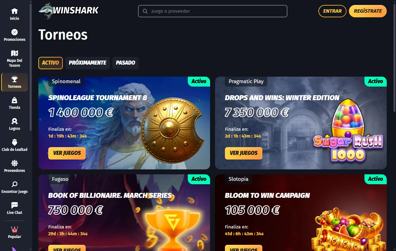 Bonos y promociones visibles en Winshark Casino