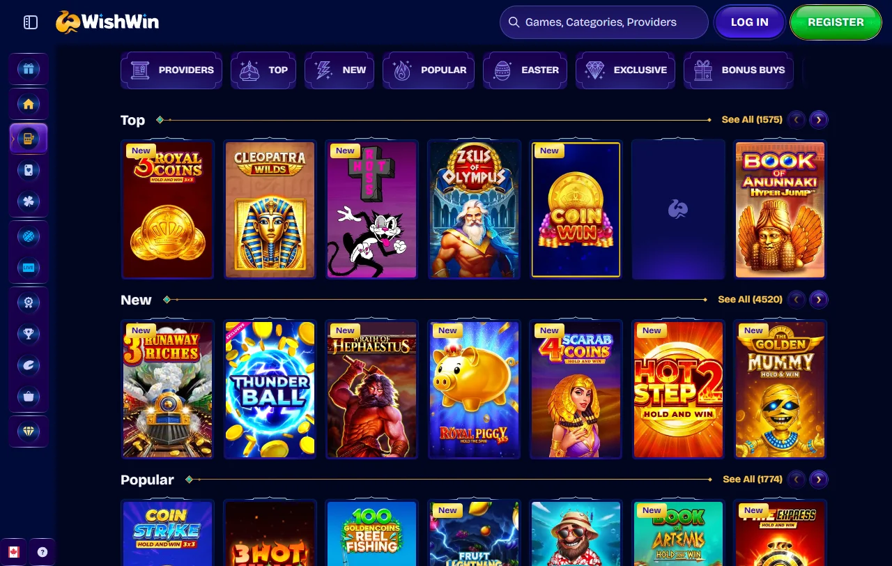 Wishwin Casino juegos, tragaperras y casino en vivo